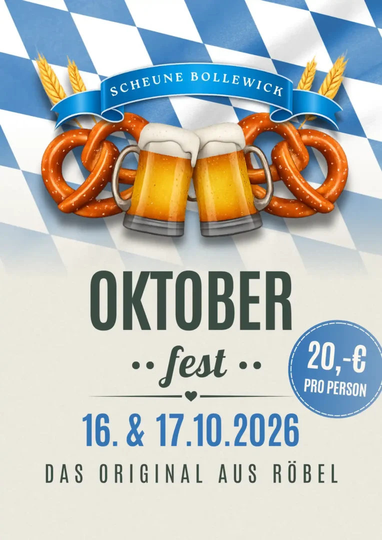 Plakat Oktoberfest 2026 in der Scheune Bollewick